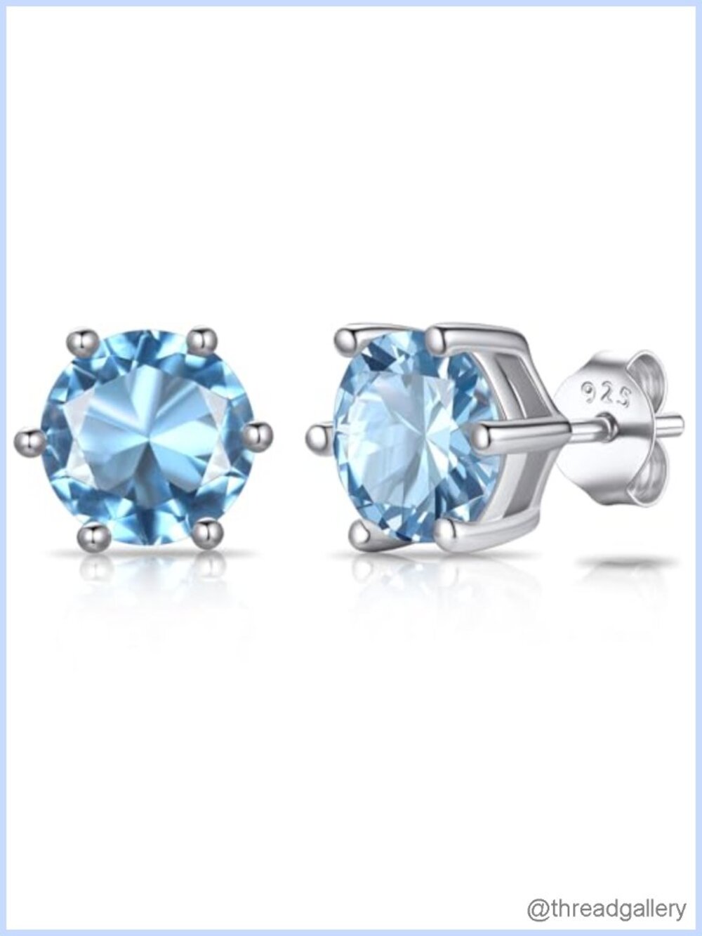 Sterling Silver Birthstone Stud Earrings 2ct Round Hypoallergenic